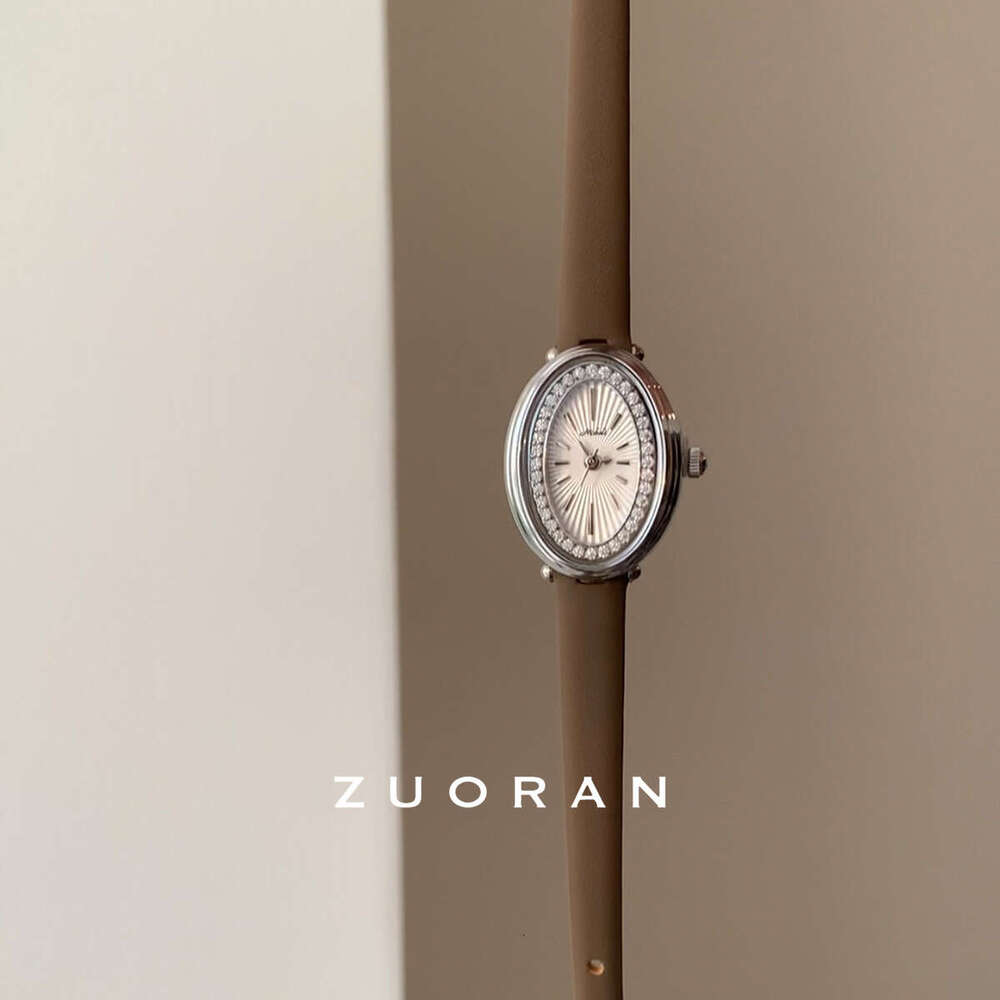 Black Gold Design Oval Diamond dainty wrist watches for woman Genuine Leather Quartz Elegant Women's Watch