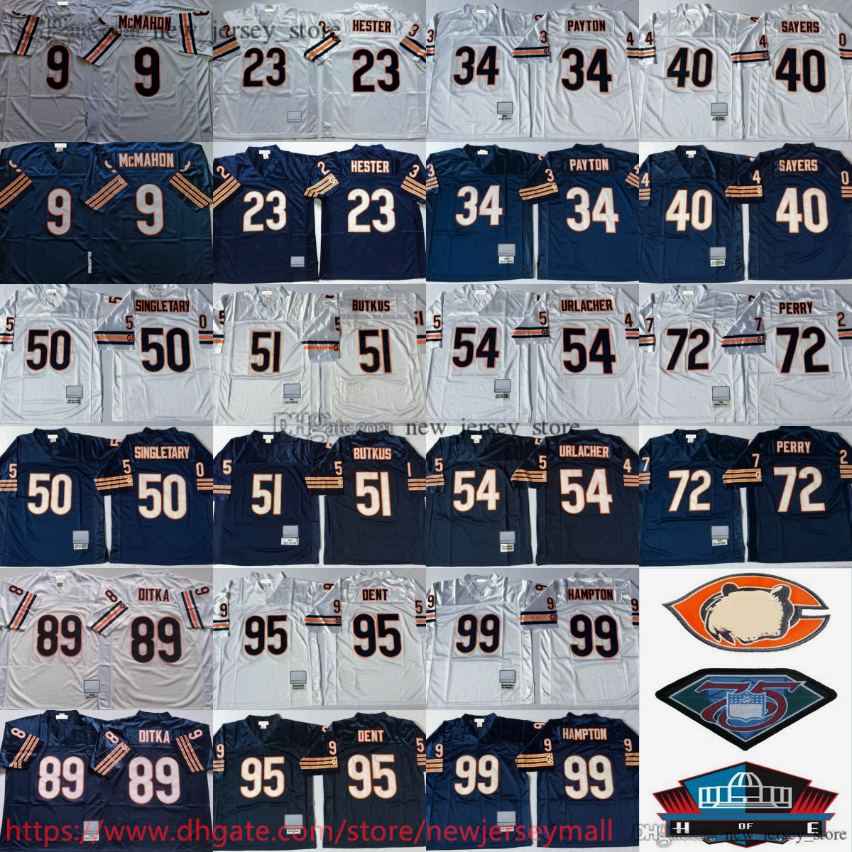 1985 Throwback Football 9 Jim McMahon Jersey 34 Walter Payton 54 Brian Urlacher 41 Brian Piccolo Gale Sayers Mike Singletary Butkus William Perry Dan Hampton Jerseys
