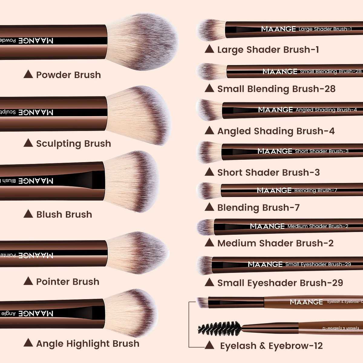 MAANGE 13pcs Premium Synthetic Hairs Makeup Brushes Soft Gentle for Foundation Eyeshadow Powder with 2pcs Air Cushion Puffs KitT251205