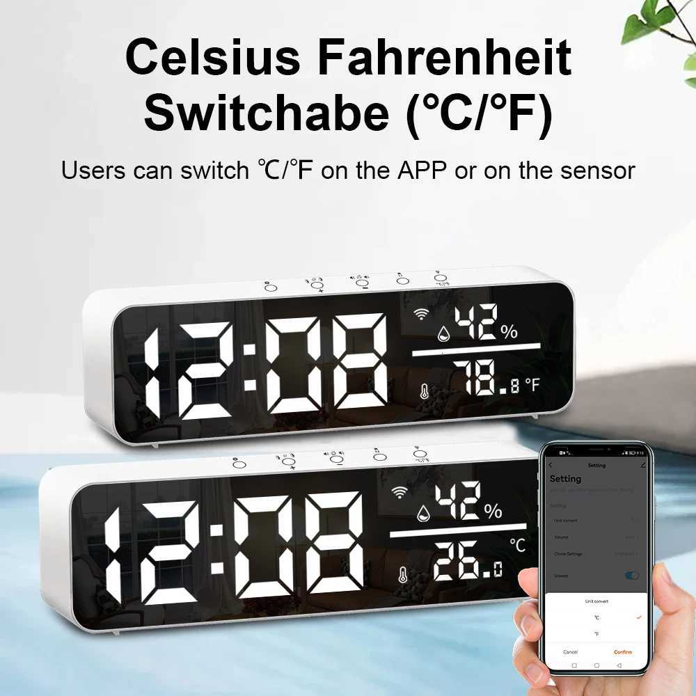 Tuya WiFi LED Alarm Clock Support Temperature Humidity Sensor Time Display USB Desktop Mirror Clocks for Living Room Decoration M251205 - view 6