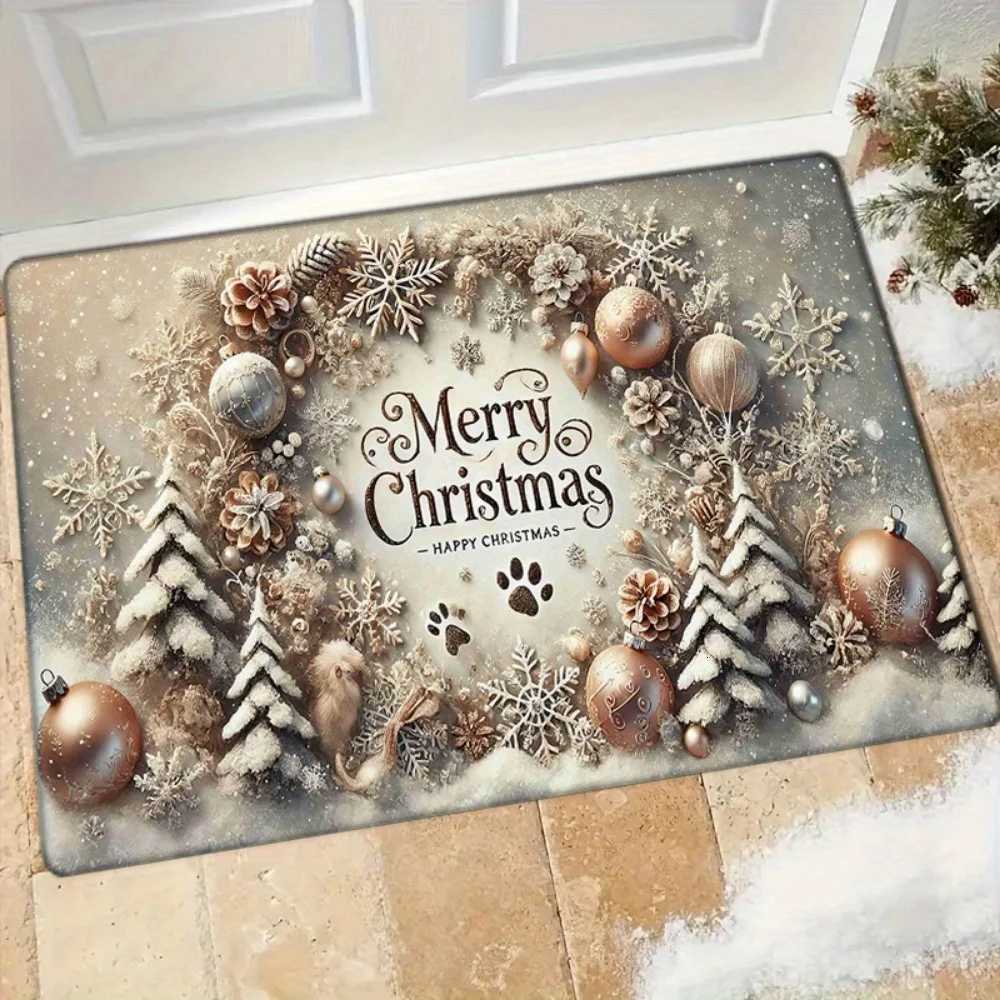 VIKAMA Christmas Silver Footprint Floor Mat Non-Slip And Dirt-Proof Entrance Of The Hallway Or Bathroom Floor Mat Home Deco H251205