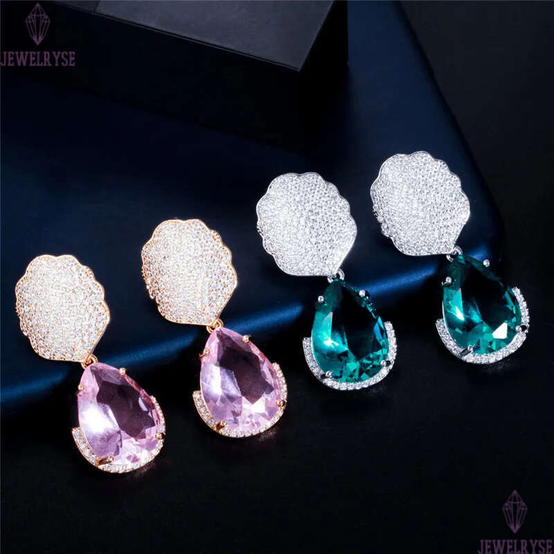 Vintage Bling Crystal Flower Diamond Earring Designer for Woman Dancing Party Pink AAA Cubic Zirconia Copper Earrings Womens Engagement Wedding Luxury