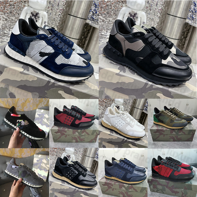 Free shipping Designer shoes Camouflage Men Casual trainers Rockrunner Leather Platform Rivet rubber sole military triple black white sports Running sneakers