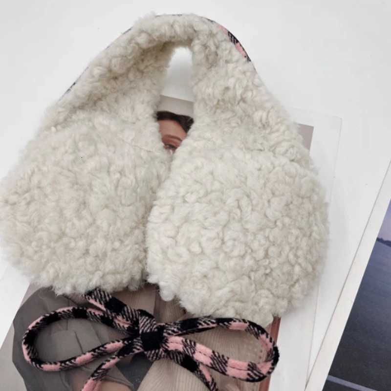 Korean Color-blocked Plaid Plush Earmuffs Womens Winter Fashion Literary Art Thickened Cycling Ear Protection Lace-up HeadbandXJ251205 - view 7