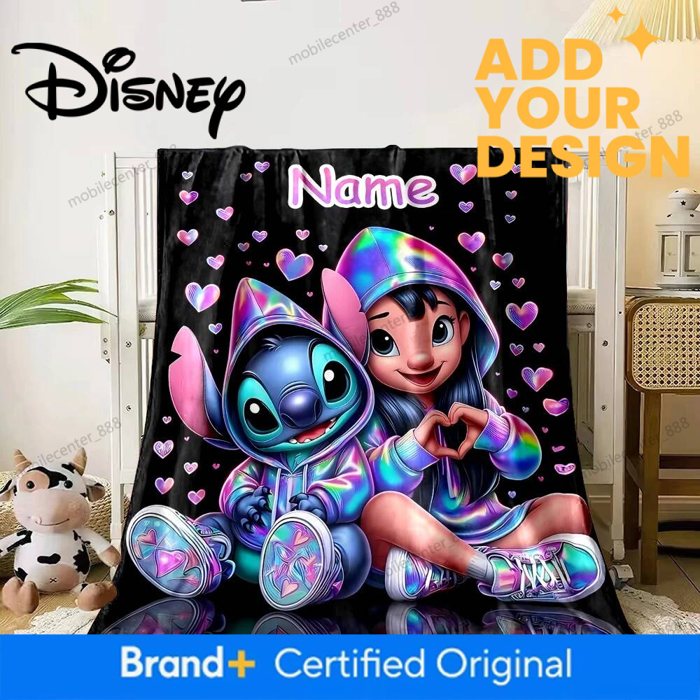 custom 1PC Disney Stitch Printed Blanket Can Be Custom with Name, Soft Warm, Suitable for Home, Office, Camping and Car Girls Gifts
