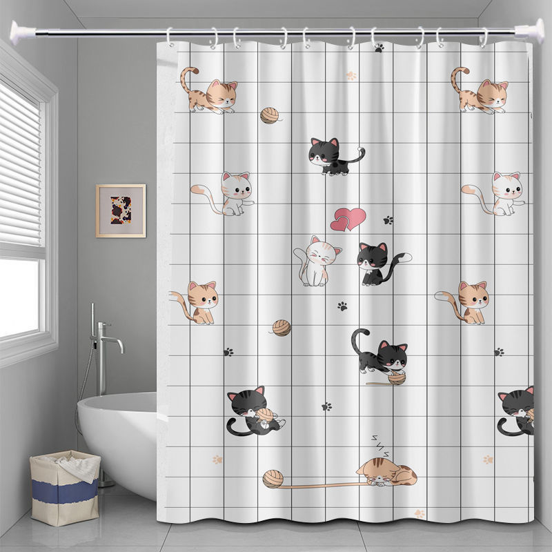 YL-37885 Bathroom Shower Curtain Waterproof and Mildew-proof Set, No Drill Required, Partition Curtain, Hanging Curtain, High-end Bathroom Curtain