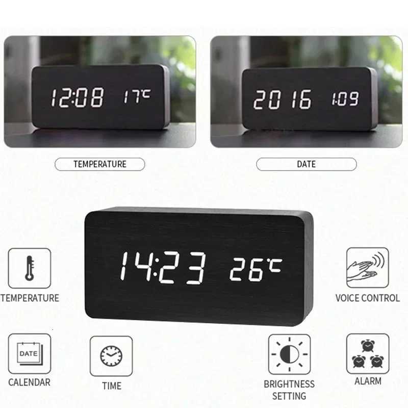 Digital Alarm Clock Wooden LED Table Clock with Temperature for Bedroom Office Travel Desk Decorations M251205 - view 3