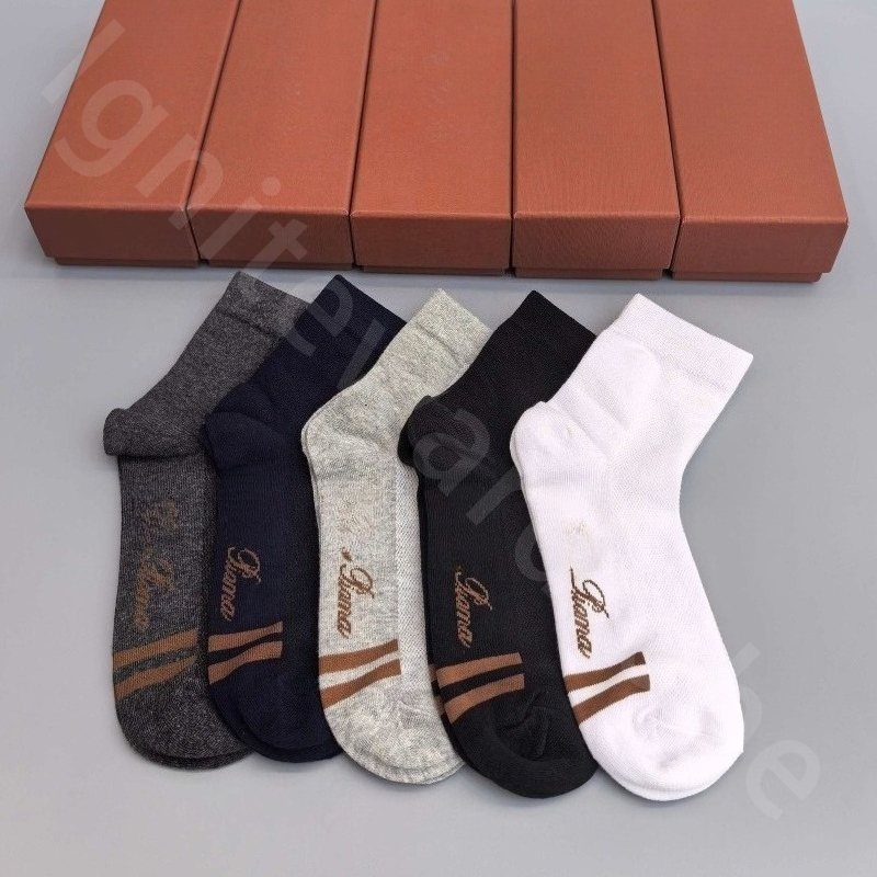 5 Pairs Designer Socks Men Tube Cotton Socks Mesh Socks Absorbent Breathable Antibacterial Socks with a Box L1289