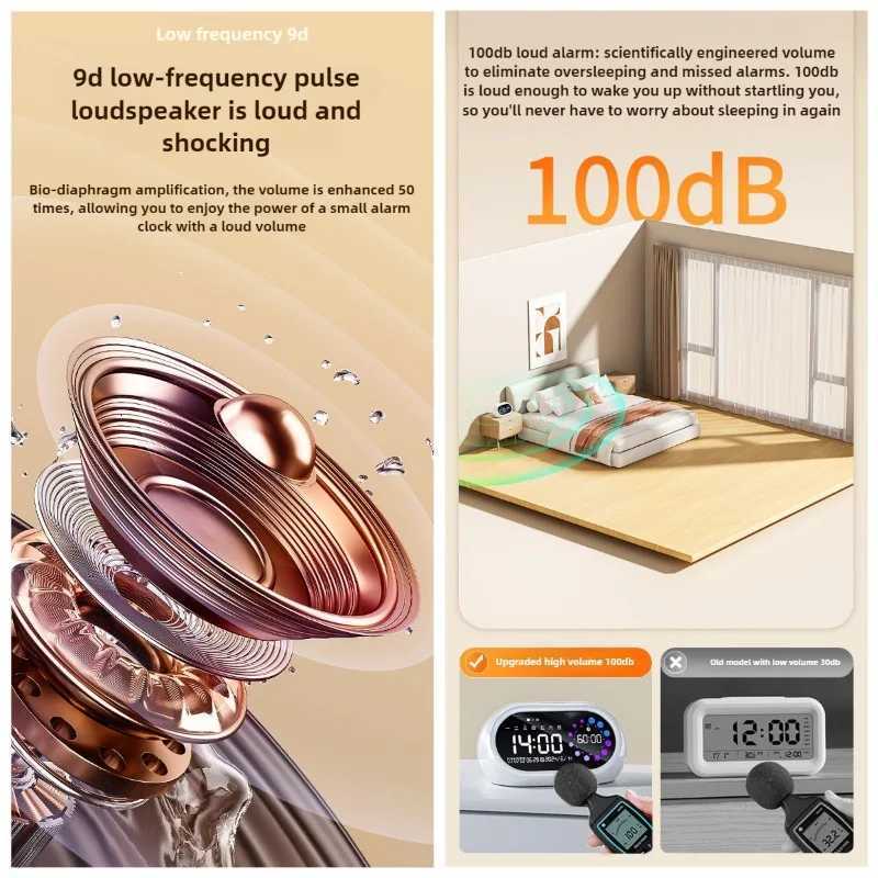 Smart Alarm Clock Big LED Display 100dB Loud Volume USB Rechargeable Multifunction Timer for Students Time Reminder desk clock M251205 - view 7