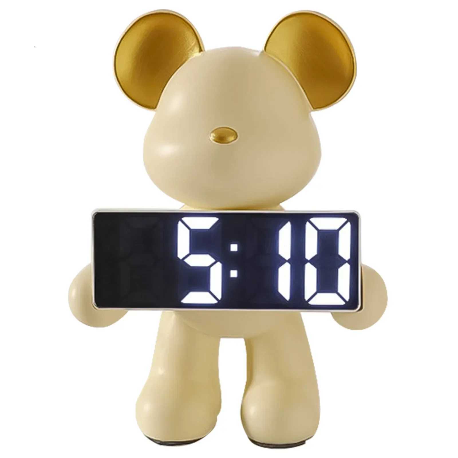 Creative Resin Miniature Bear Clock Figurines Table Ornament Bear Animal Model LED Alarm Battery/Plug-in Use for Home Decor M251205 - view 5
