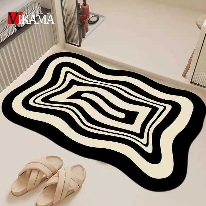 VIKAMA Black White Irregular Carpet Absorbent Bathroom Mat Non-Slip Diatom Mud Toilet Pad Quick-Drying Floor Mat Shower Rug H251205
