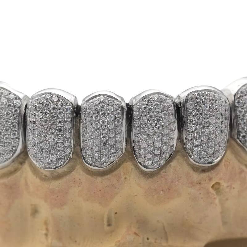 Grillz for Teeth Customize Rapper Iced Out Fangs Teeth Grillz 925 Sterling Silver Iced Out Moissanite Grillz