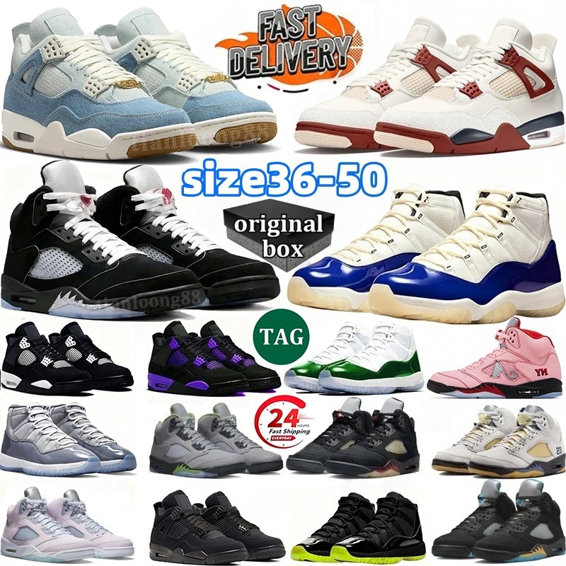 With Box Designer Basketball Shoes 4s Sneakers 5s Black Cat 4 Metallic 5 Military White Oreo Fire Red Bred Unc Cool Grey Thunder 11s Womens Men Trainers Big Size 14 15 16
