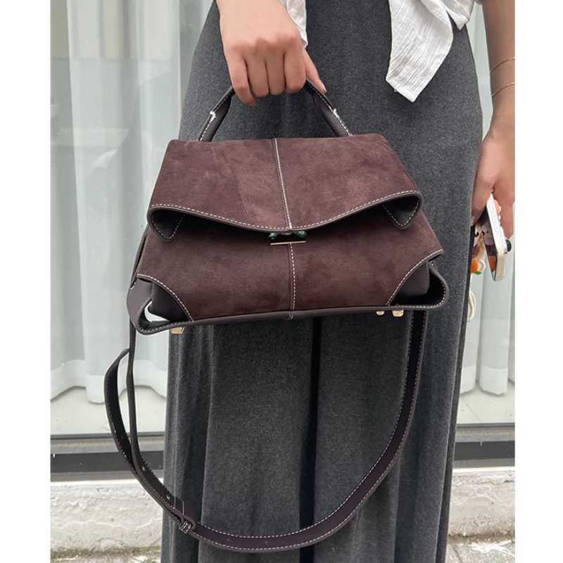 Vintage Branded Handbag High-end Suede Shoulder/crossbody Bag Trendy Flap Brown Tote Bag Large Capacity Commuter Bag For WomenT251205