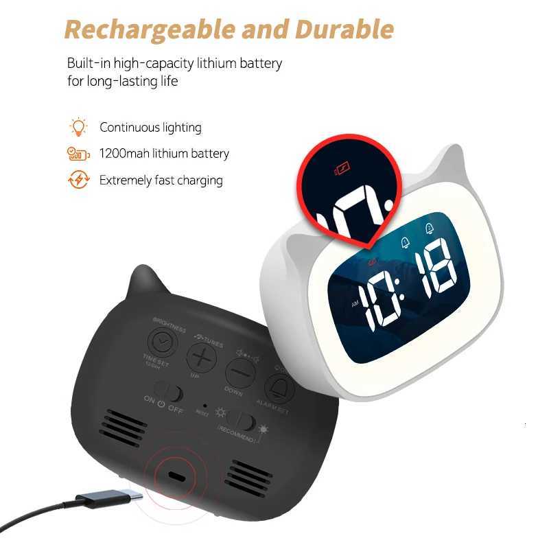 Cat Shape Alarm Clock LED Voice Control Desktop Clock Night Light USB Dual Music Digital Alarm Clock Home Table Decoration M251205 - view 7