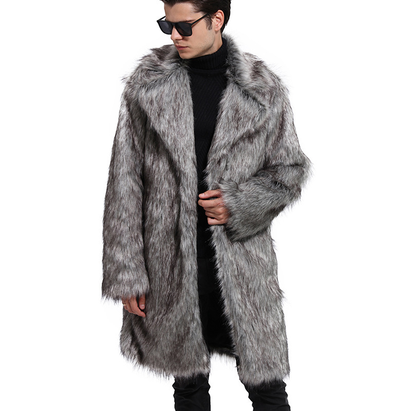 Fur coat, men's overcoat, mid-length style, long fur patchwork design
