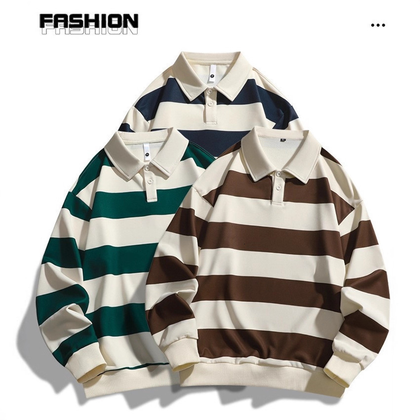 Sume Gothic Klein Stone Embroidery Loose Long Sleeved T Shirt Y2k Harajuku Hip Hop Men Women Stripe Polo Shirt Lapel Neck Shirt 250704