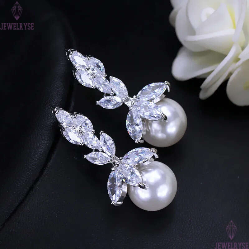 Vinatge Charm earring designer for woman Party AAA Cubic Zirconia Copper White Imitation Pearl Silver Plated Earrings Women Bride Wedding Fashion Jewe