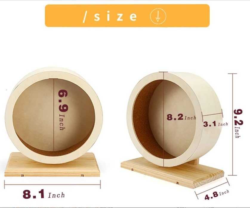 Wooden Hamster Silent Exercise Wheel Durable Natural Eco-Friendly Small Animal Cage Accessories Pet Habitat Toys For Hamsters M251205