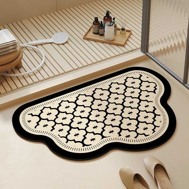 Retro bathroom floor mat cloud-shaped diatom mud absorbent cushion home bathroom floor mat shower non-slip carpet mat H251205