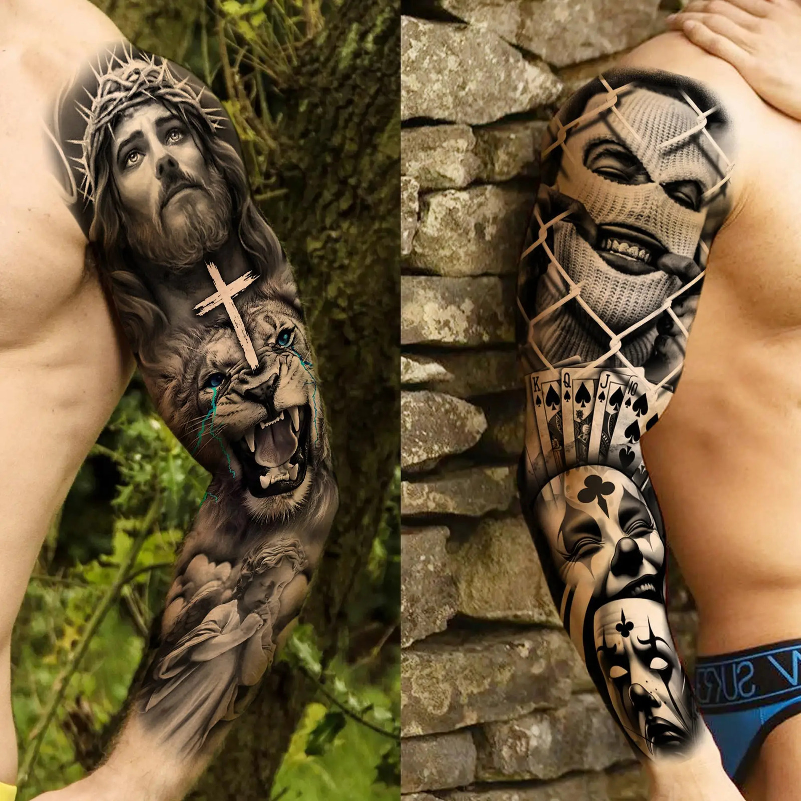 1 Sheet Full Arm Chichano Gangster Temporary Tattoos Sleeve Rebellious Nun Girls n Arm Tatoo Waterproof Fake Tattoo Sticker 251126