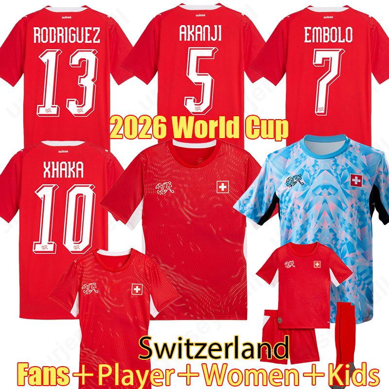 2026 Switzerland Soccer Jerseys ELVEDI AKANJI ZAKARIA player Fans Authentic 25 26 Football shirts SWISS home away Uniforms SOW RIEDER EMBOLO SHAQIRI KIDS mens kit