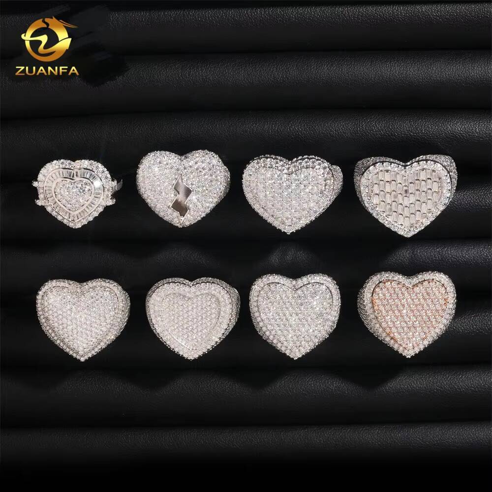 High Quality VVS Moissanite Jewelry 7Designs Heart Shape Ring Iced Out Diamond 925 Silver Fine Hip Hop Jewelry Men Ring
