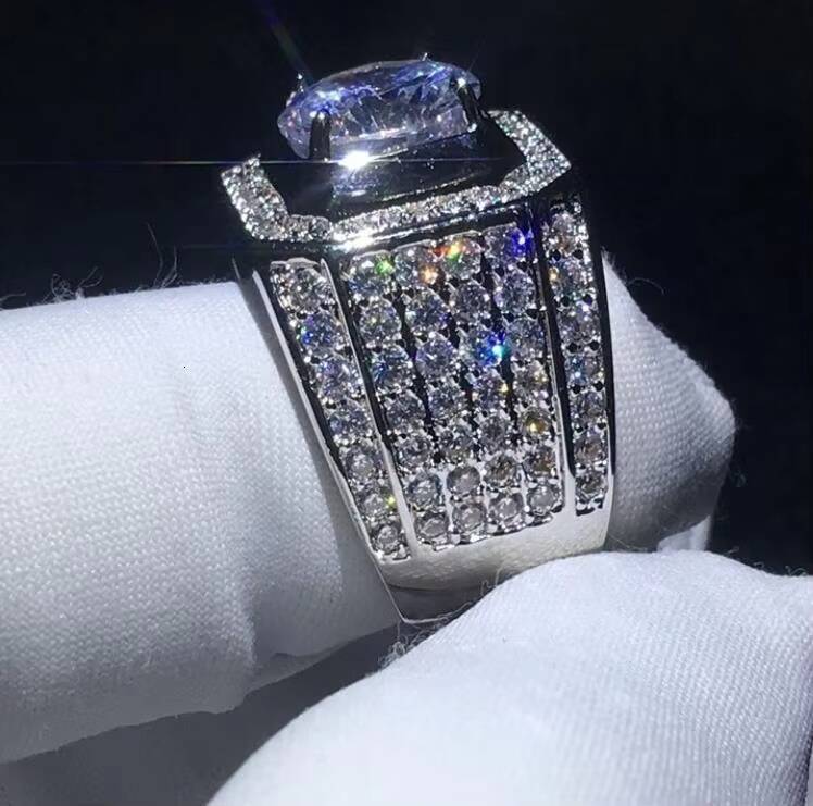 Luxury Mens Big Ring 925 Sterling Silver Iced Out Jewelry 3ct Lab Diamond D VVS Moissanite Ring for Gift
