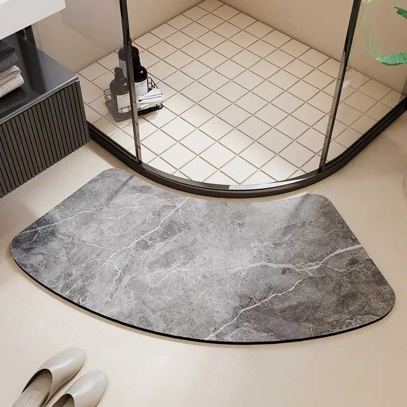 Bathroom Floor Mat Water-absorbing Non-slip Wash-free Carpet Curved Minimst Beige Bathroom Rug Door Home Decoration Foot Mat H251205