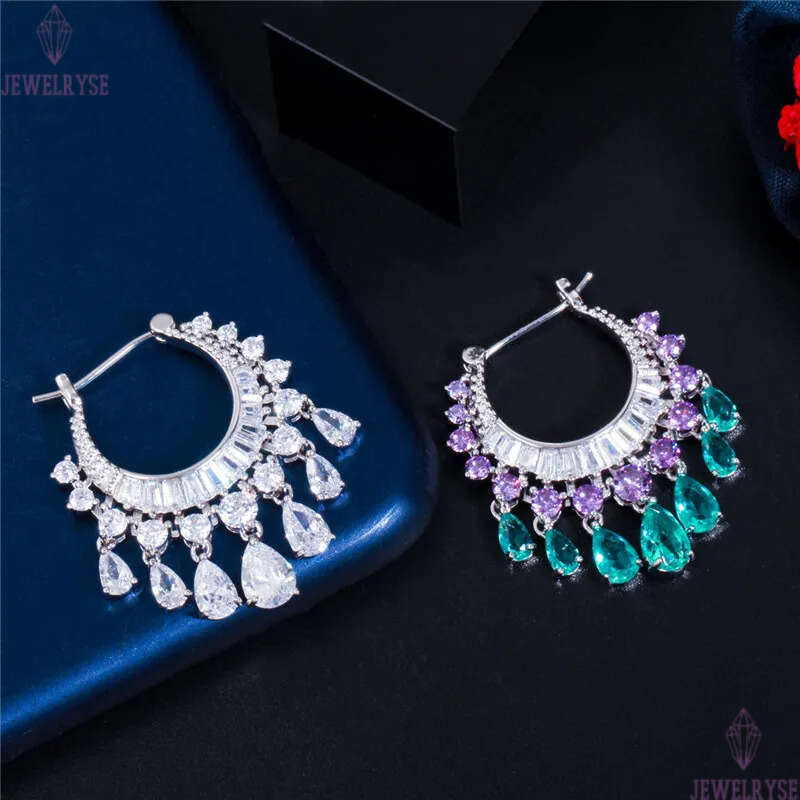 Fashion Tassel Charm AAA Cubic Zirconia Earrings Designer Copper Luxury Jewelry White Green CZ Silver Circle Earring For Women Party Friend Bride Wedd