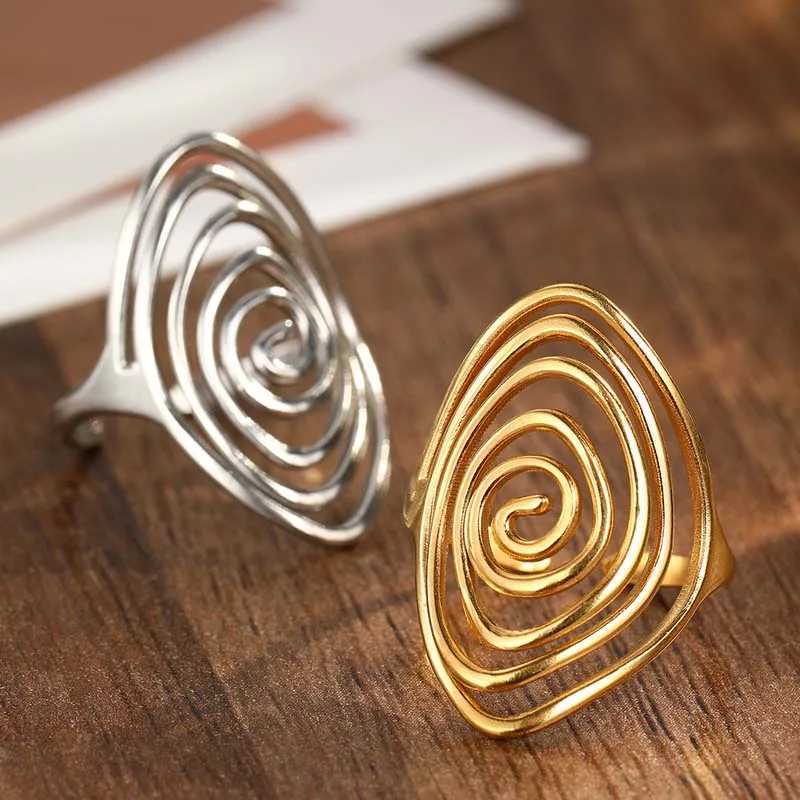 Stainless Steel Geometric Spiral Line Open Rings for Women Men Vintage Metal Adjustable Finger Rings Couple Jewelry Gifts H260327