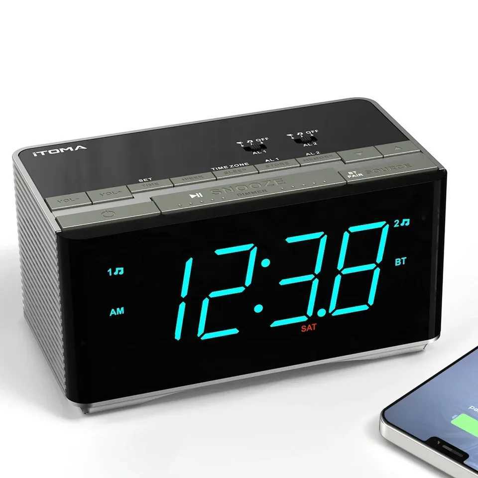 iTOMA 3501 Bluetooth Alarm Clock Dual Alarm FM Radio Stereo Speakers Snooze Dimmer USB Charging M251205