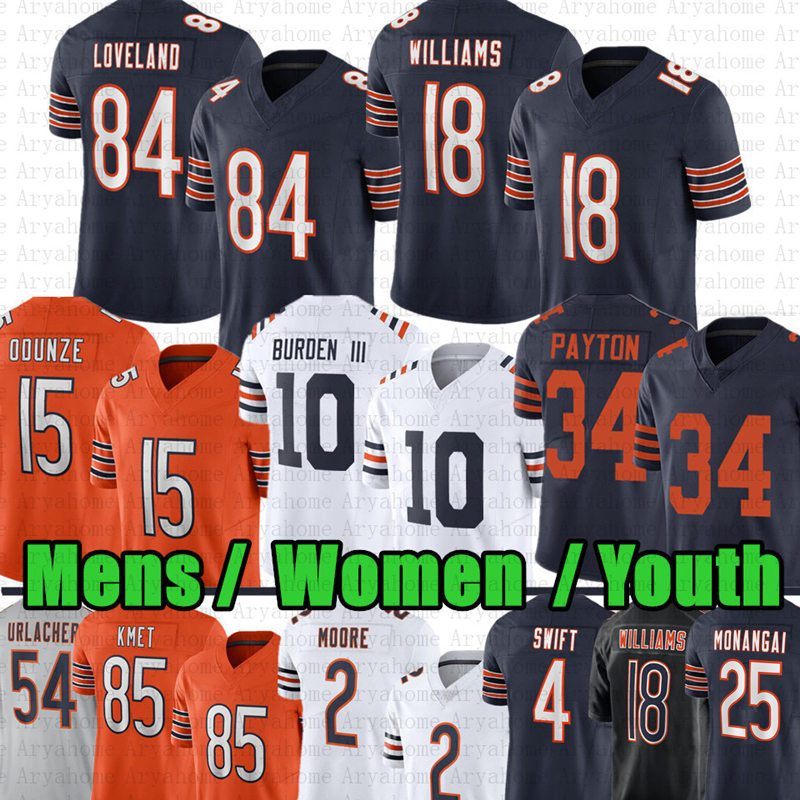 18 Caleb Williams Rome Odunze DJ Moore Football Jersey Colston Loveland Cole Kmet D'Andre Swift Walter Payton Tory Taylor Kyle Monangai Urlacher Butkus Luther Burden