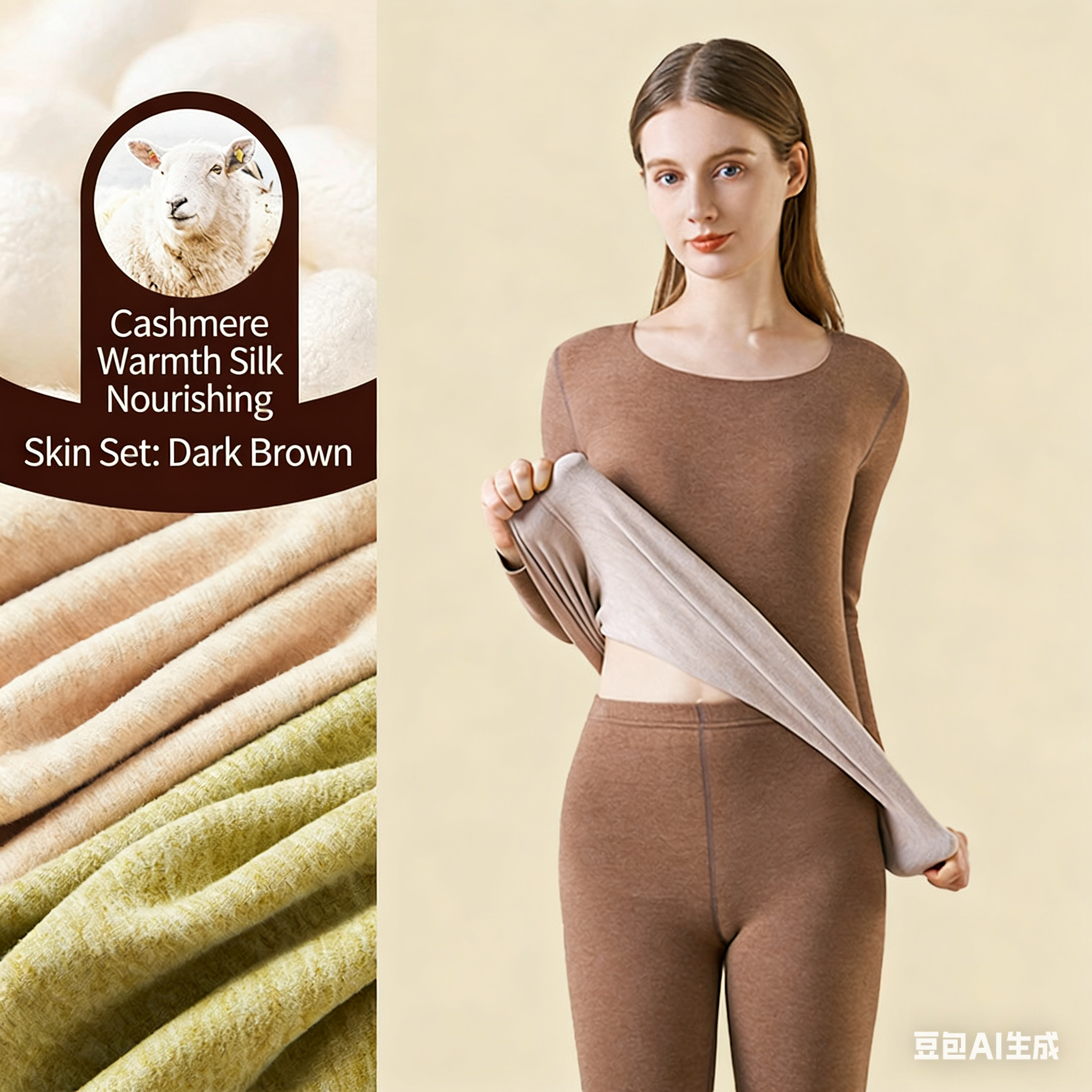 Women's Cashmere & Silk Autumn/Winter Thermal Set: Fleece-Lined Long Johns, Double-Sided Fleece Underwear, Thickened Leggings - Slim-Fit Base Lay