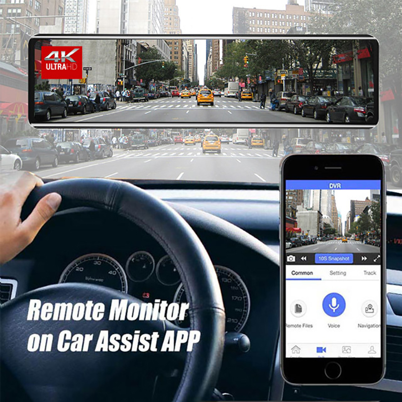 12-Inch 4K Car DVR with GPS & Dual Channels -Wireless Carplay Android Auto Screen- Rear View Mirror + Built-in 1080p Camera+32GB Micro SD Card