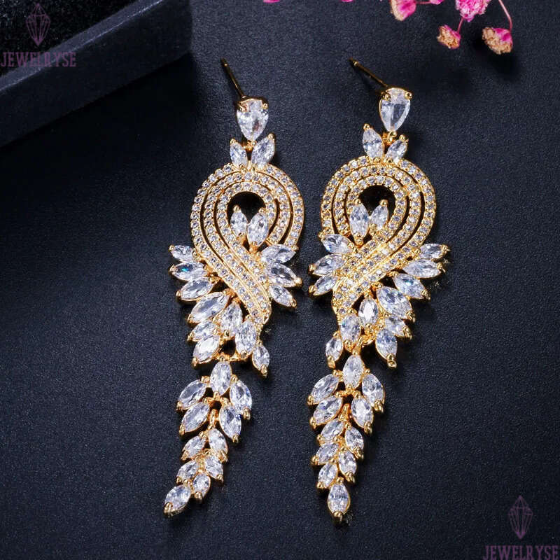 Fashion long tassel zirconia dangle earring designer for woman party 18k gold silver red blue white diamond earrings South American Wedding Engagement