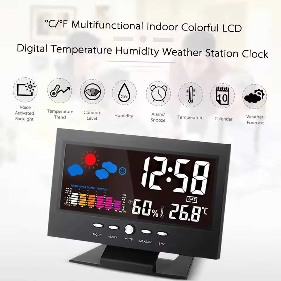 Weather Station Digital Temperature Humidity Meter Clock Thermometer Hygrometer Calendar Temperature Trend Alarm Comfort Level M251205 - view 4