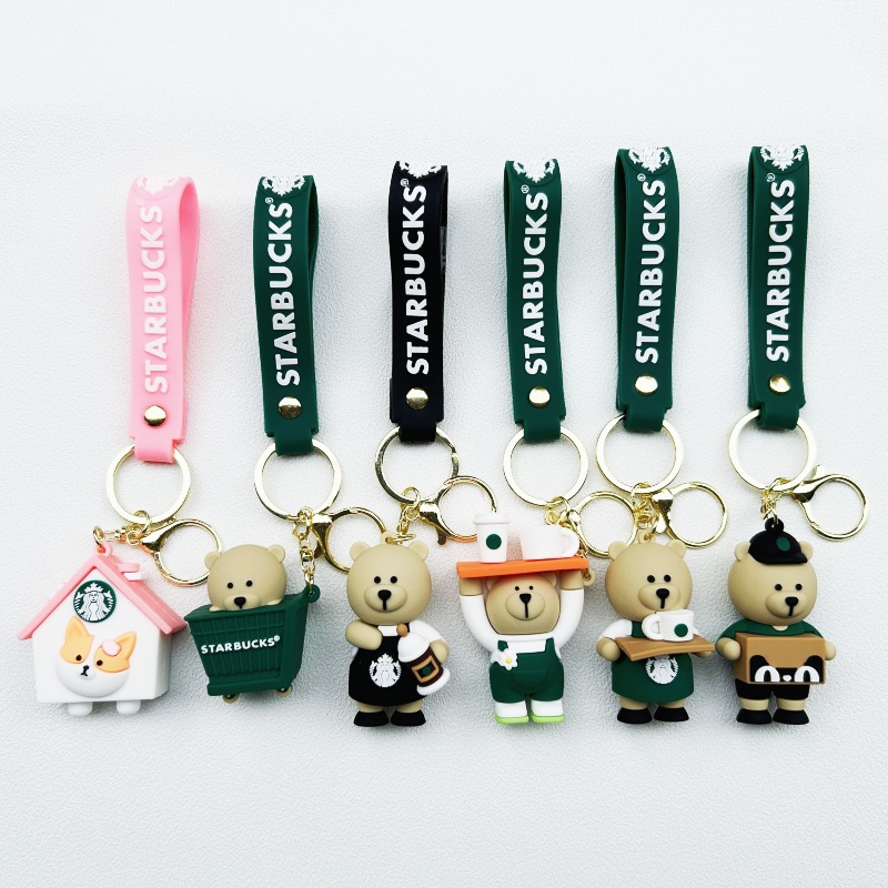 Starbucks Milk Tea Cup Keychain & Bear Plush Charm Couple & Student Backpack Accessory Small Gift Free Shipping