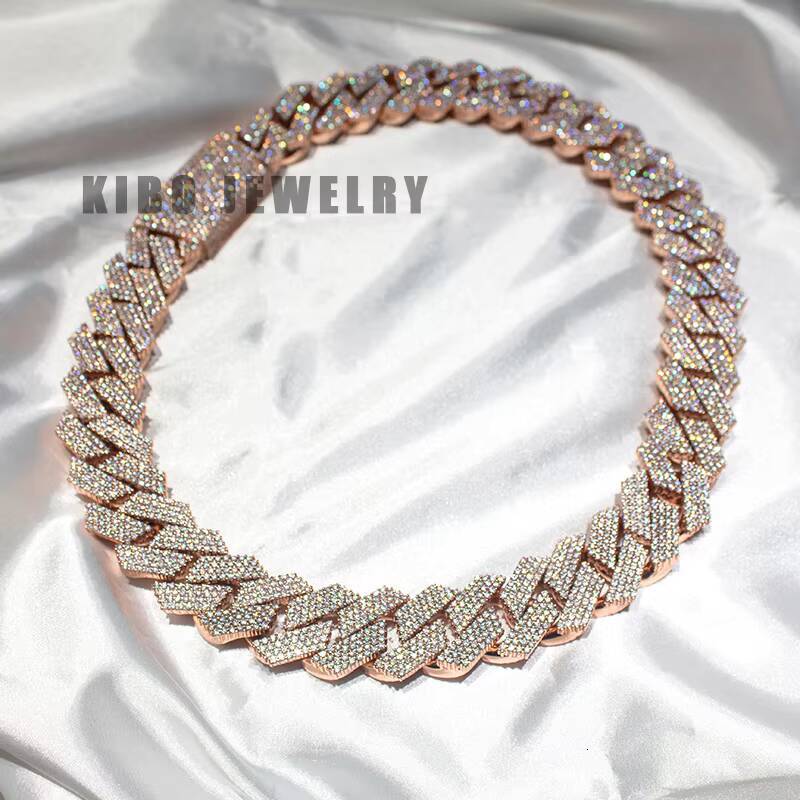 Custom Cuban Chain 26mm Width 4 Rows Moissanite Flower Setting Hip Hop Ice Out Cuban Link Chain Necklace