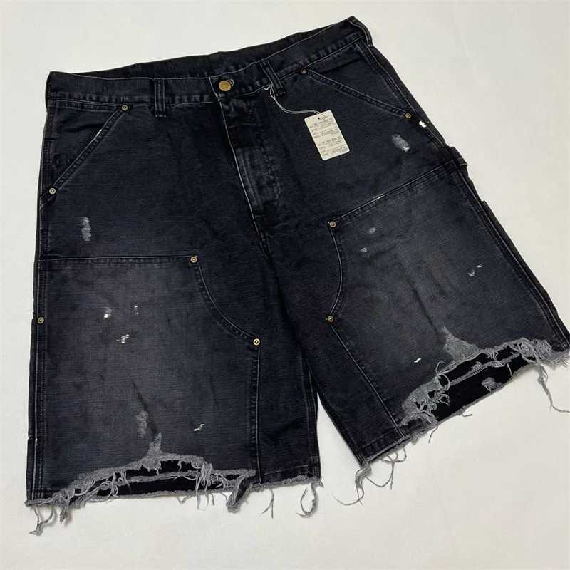 Wash Damaged SAINT Mxxxxxx Zipper Denim Shorts Men Women 11 Best Quality Oversized Retro Black Jeans X251205