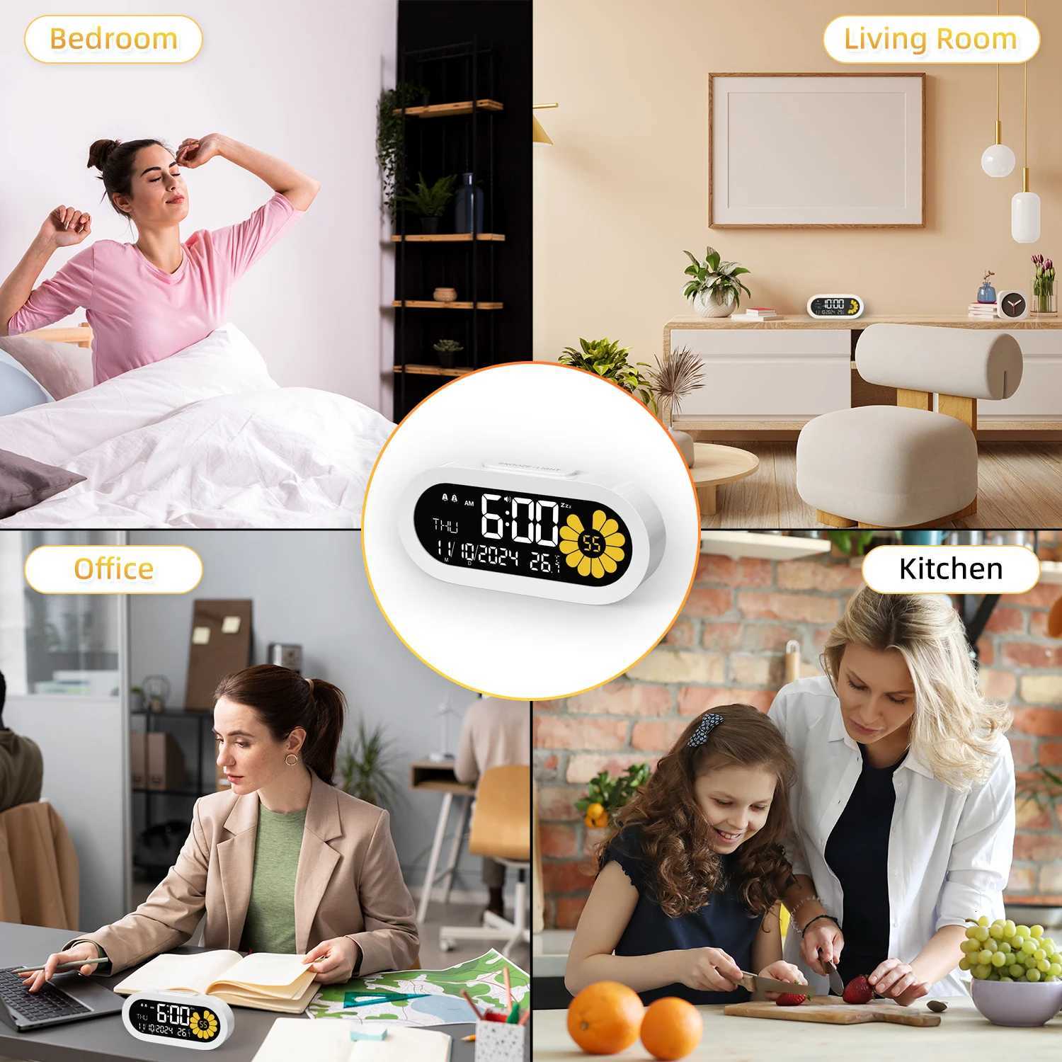 2025 New Multifunctional LCD Digital Alarm Clock - Large Display with Snooze for Adult Kids Sunflower Design Desk Clock M251205 - view 6