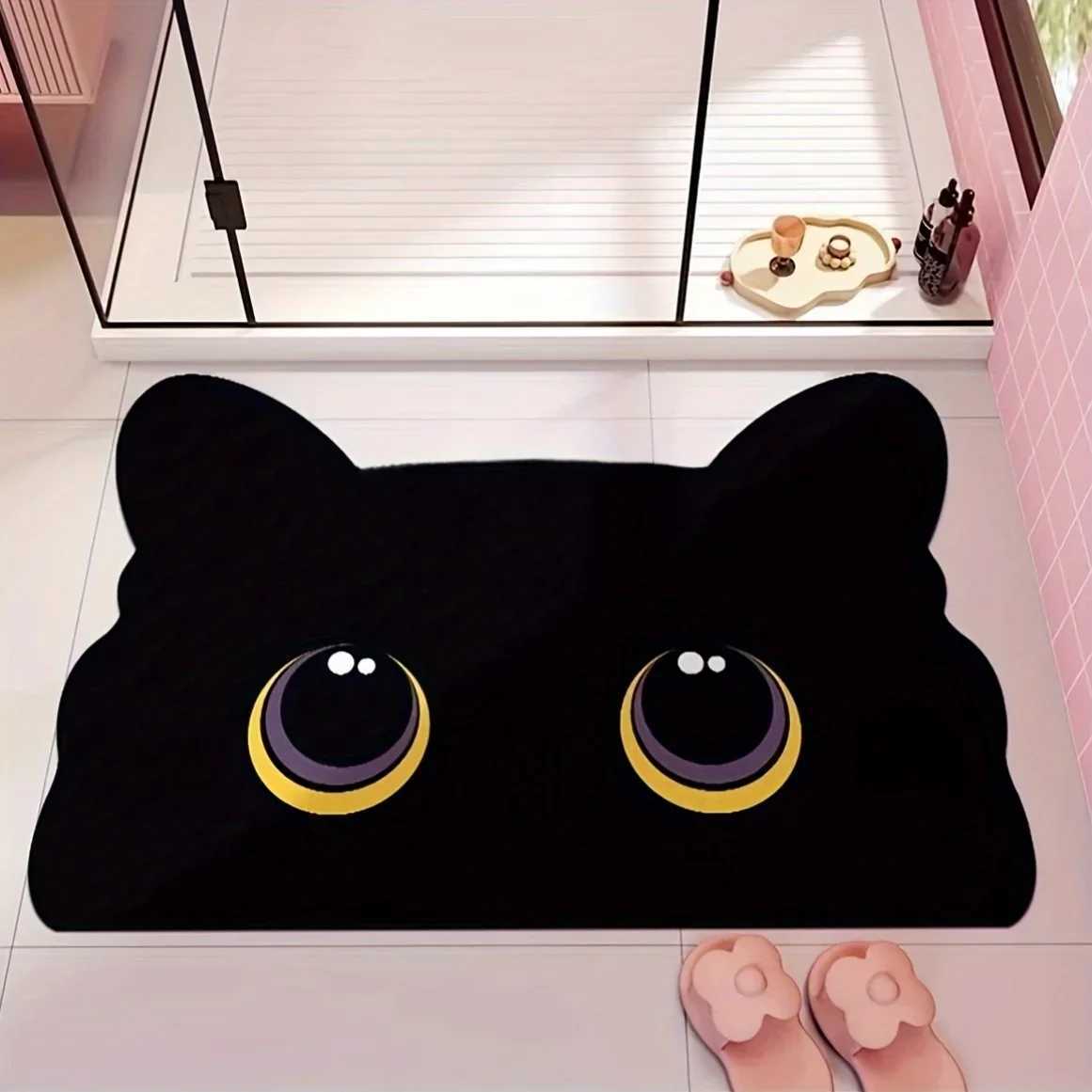 VIKAMA Black Cat Floor MatCute Cartoon Bathroom Mat Welcome MatWaterproof Non-slip Doormat Toilet Floor Rug Home Decoration H251205