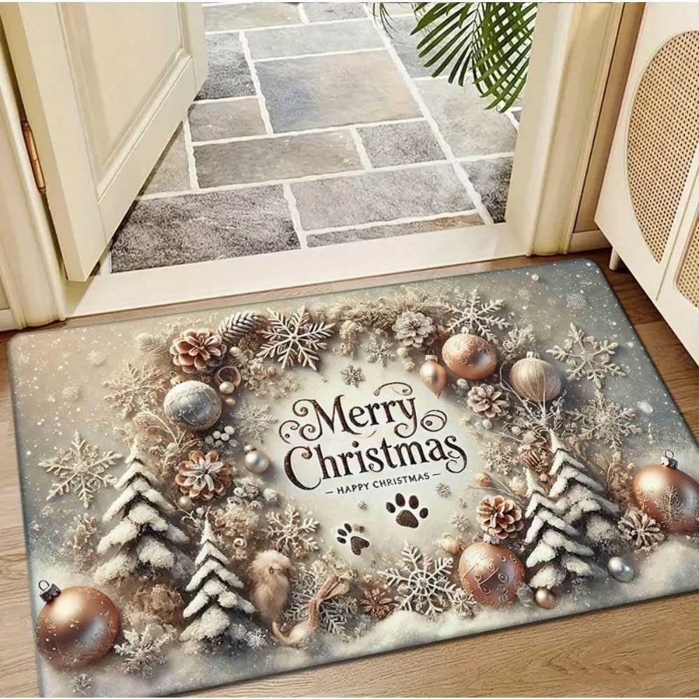 VIKAMA Christmas Silver Footprint Floor Mat Non-Slip And Dirt-Proof Entrance Of The Hallway Or Bathroom Floor Mat Home Deco H251205
