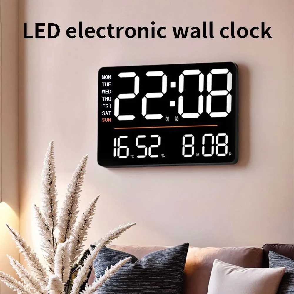 1pc modern large screen LED multifunctional digital alarm clock Multi functional display of humidity temperature week date M251205 - view 4