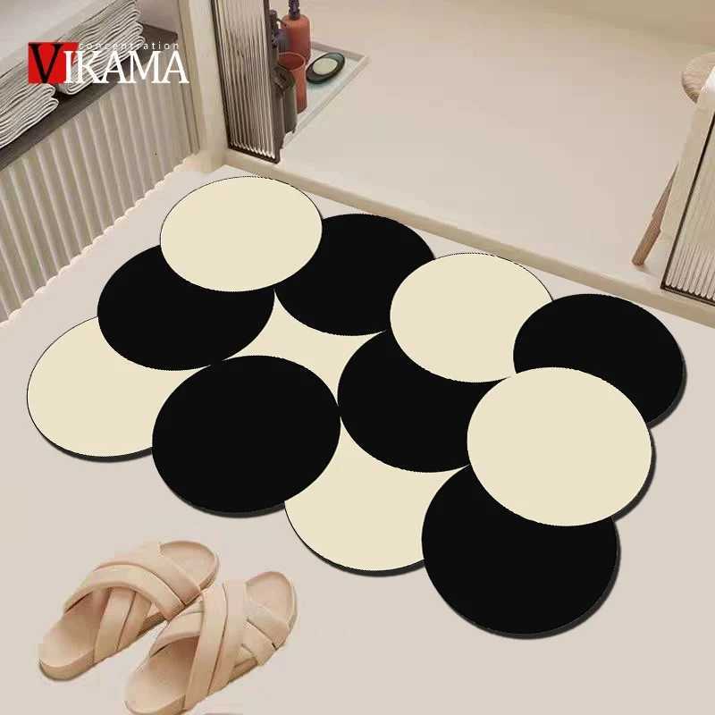VIKAMA Black White Irregular Carpet Absorbent Bathroom Mat Non-Slip Diatom Mud Toilet Pad Quick-Drying Floor Mat Shower Rug H251205