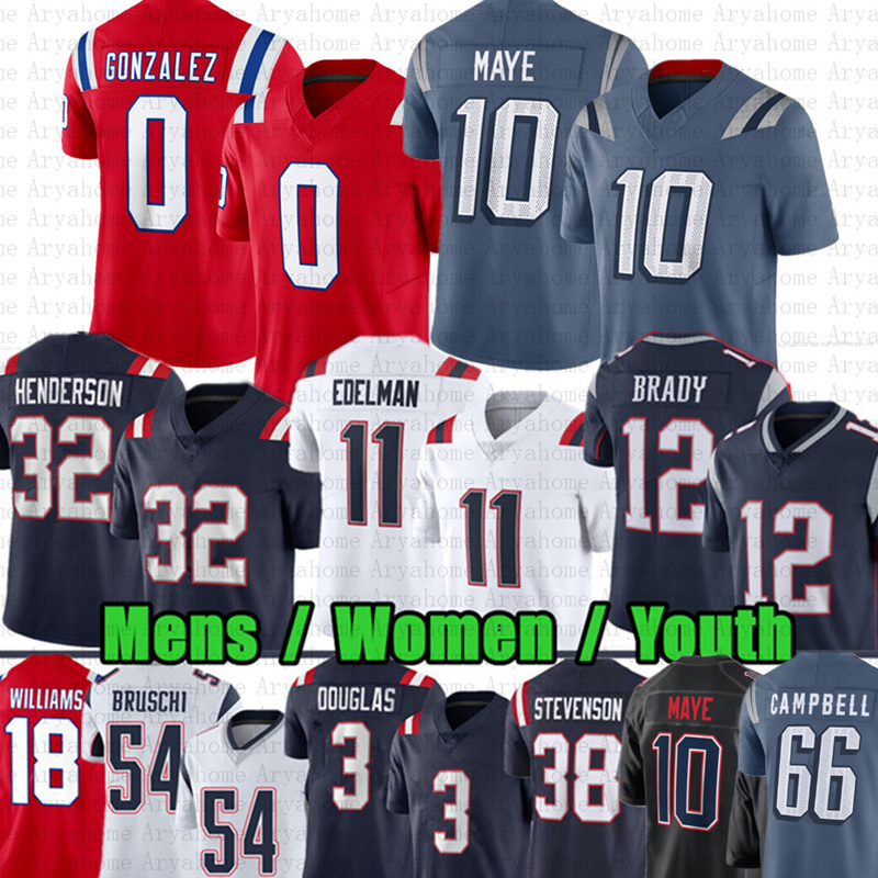 10 Drake Maye Christian Gonzalez Football Jersey TreVeyon Henderson Will Campbell Demario Douglas Stefon Diggs Kyle Williams Mike Vrabel Kayshon Boutte Tom Brady