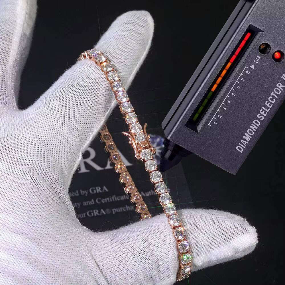 Hot Sale 925 Sterling Silver Tennis Bracelet Rose Gold Plated Round Brilliant Cut VVS Moissanite Jewelry for Women and Men