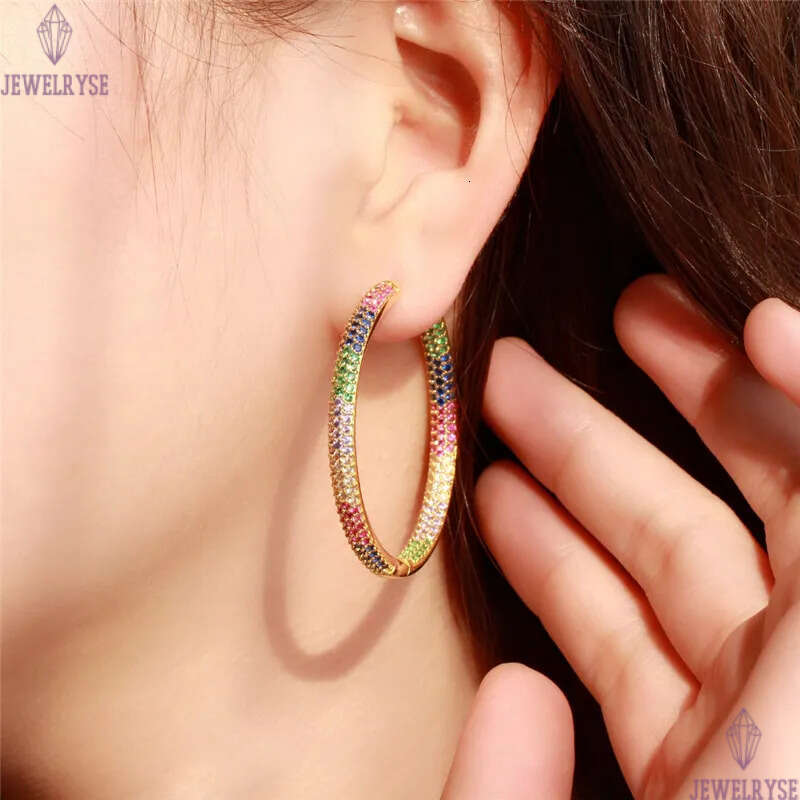 Fashion Colorful AAA Cubic Zirconia Big Hoop Designer Earrings Copper 18K Gold White CZ Circle Earring Jewelry Valentines Day For Women Party Gift