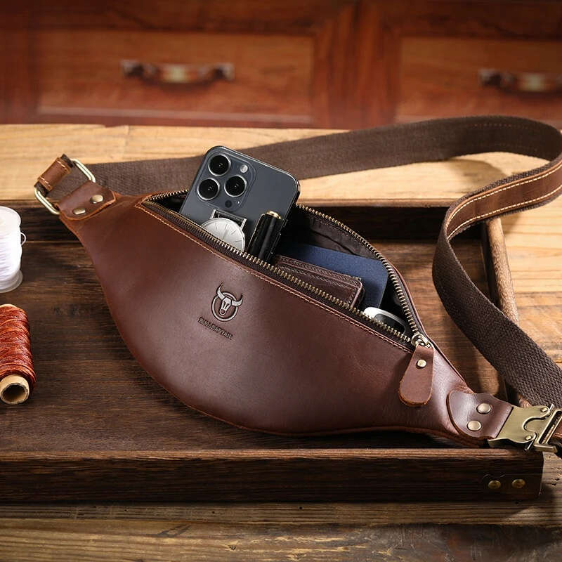 Luxury Bag Designer Shoulder Bags Totes Hobo BULLCAPTAIN Men S Crazy Horse Leather Belt Classic Retro Crossbody Outdoor Storage Mountaineering Mobile 