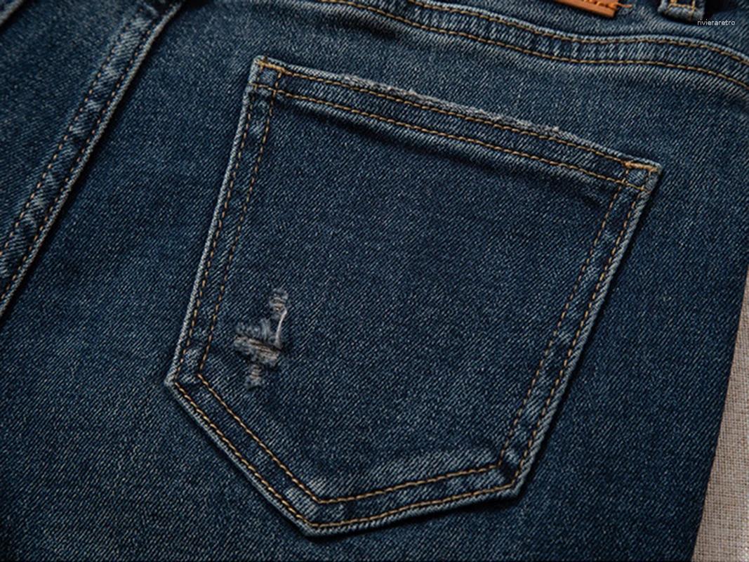 Women's Jeans 2025 Fall Arrival Vintage Washed Blue Elegant And Versatile Slightly Stretch Slim-Fit Denim Pants Z260313